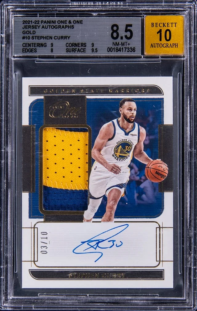 2021-22 Panini One and One Stephen Curry Jersey Autographs Gold #10 card image