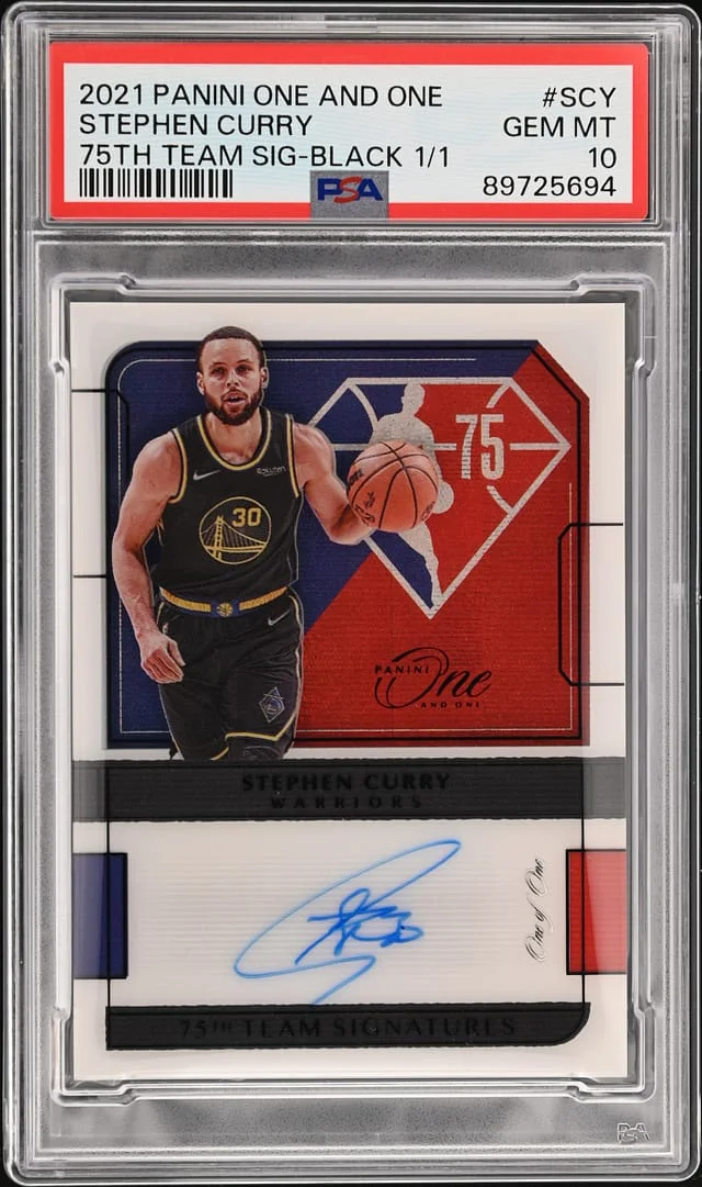 2021-22 Panini One and One Stephen Curry 75th Team Signatures Black #75-SCY card image