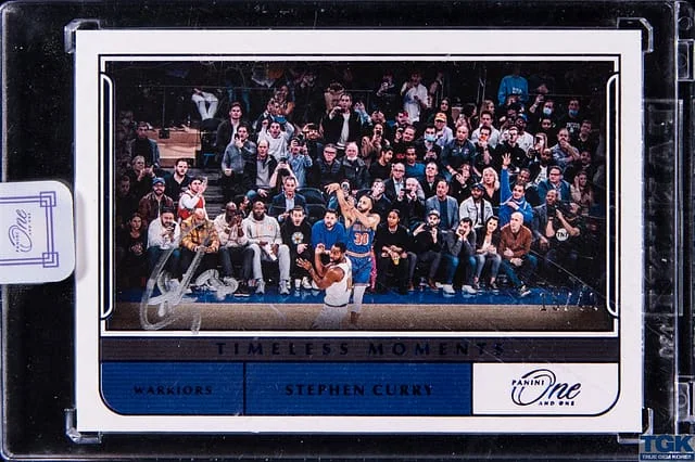 2021-22 Panini One and One Stephen Curry Timeless Moments Autographs Blue #TM-SCY card image