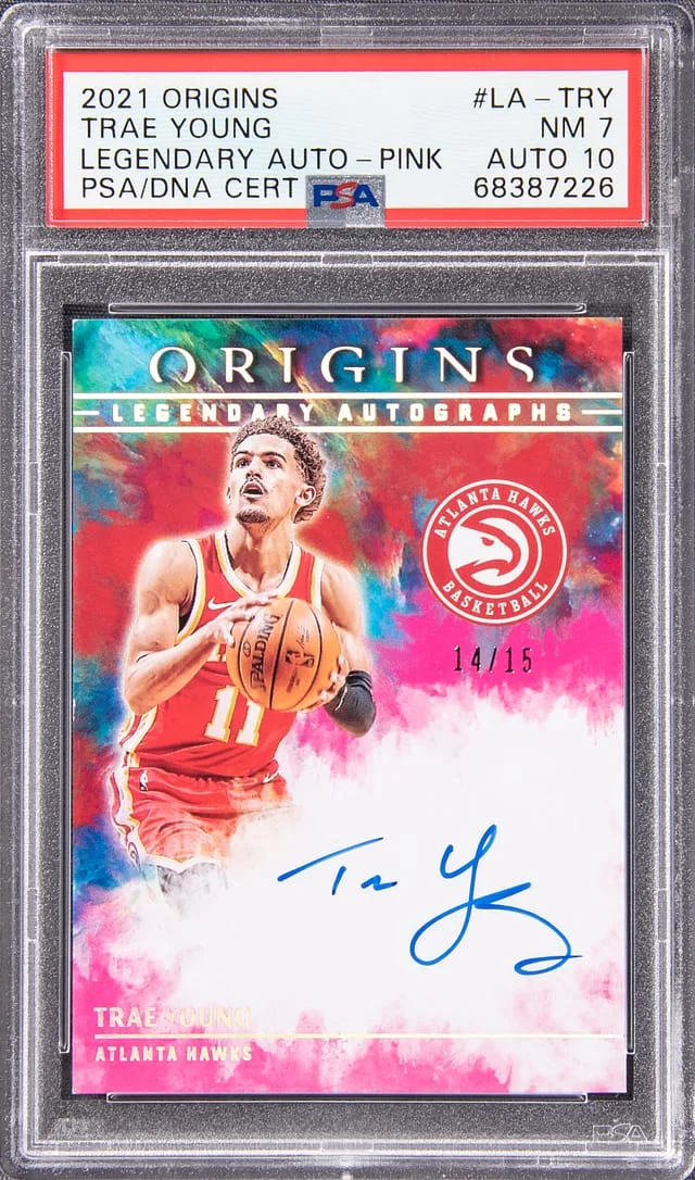 2021-22 Panini Origins Trae Young Legendary Autographs Pink #LA-TRY card image