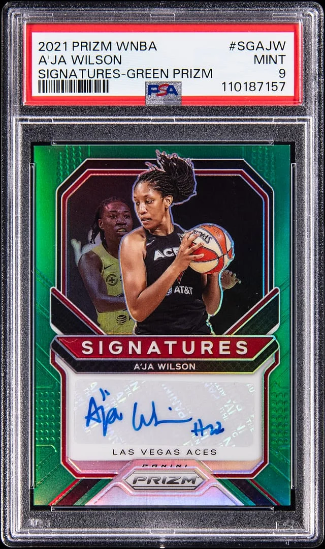 2021-22 Panini Prizm A'ja Wilson WNBA Signatures-Green Prizm #SG-AJW card image