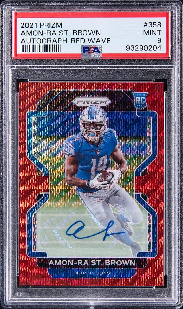2021-22 Panini Prizm Amon-Ra St. Brown Autograph Red Wave #358 card image