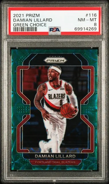 2021-22 Panini Prizm Damian Lillard Green Choice #116 card image