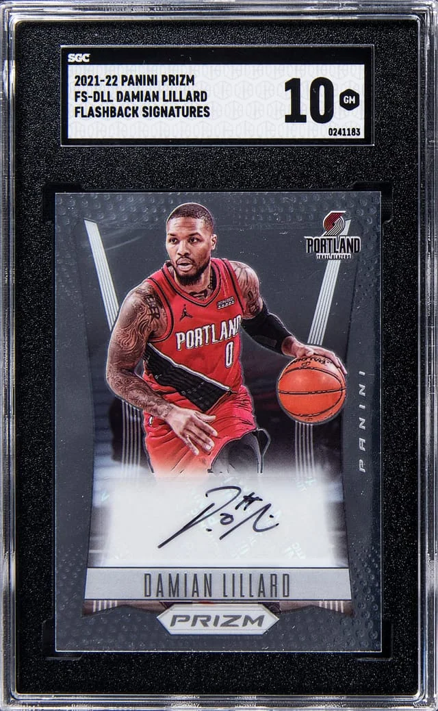 2021-22 Panini Prizm Damian Lillard Flashback Signatures #FS-DLL card image