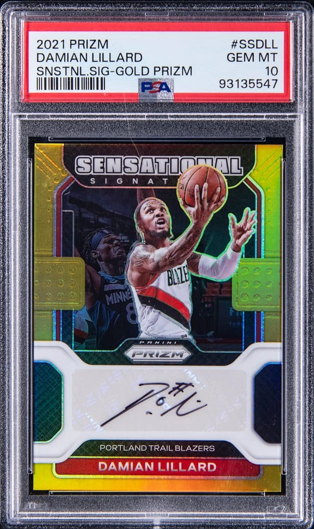 2021-22 Panini Prizm Damian Lillard Sensational Signature Gold Prizm #SS-DLL card image