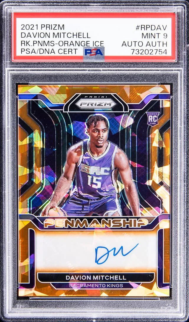 2021-22 Panini Prizm Davion Mitchell Penmanship Orange Ice #RPDAV card image