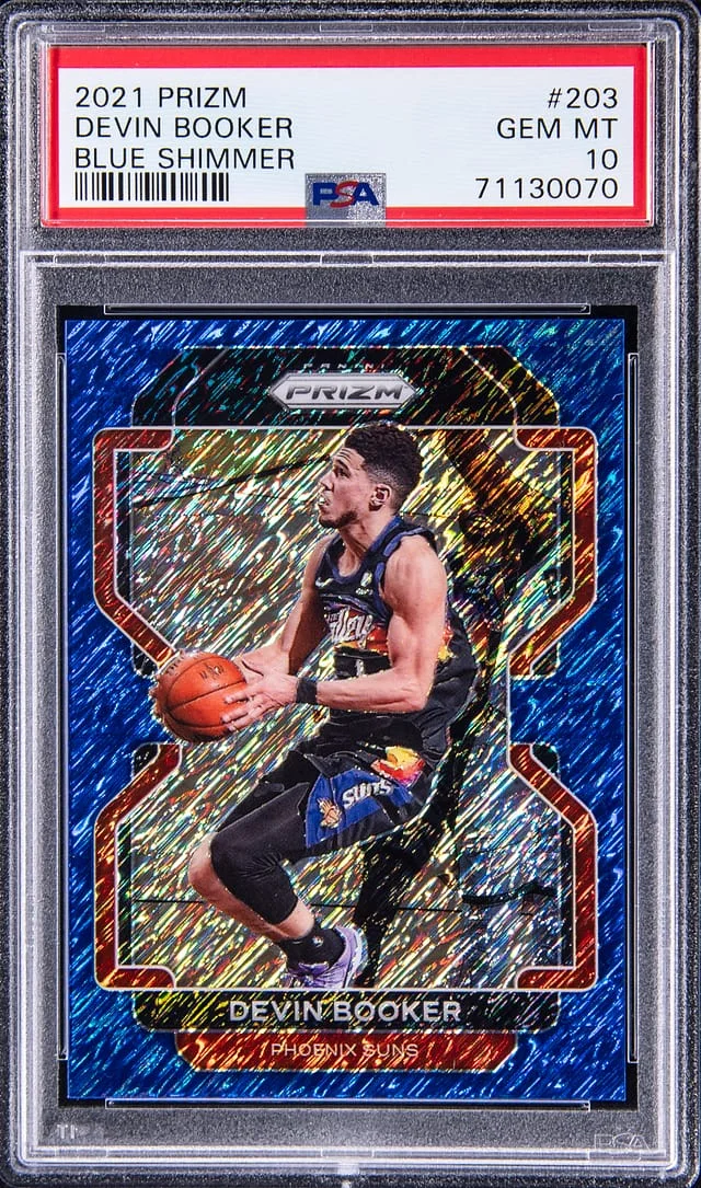 2021-22 Panini Prizm Devin Booker Blue Shimmer #203 card image