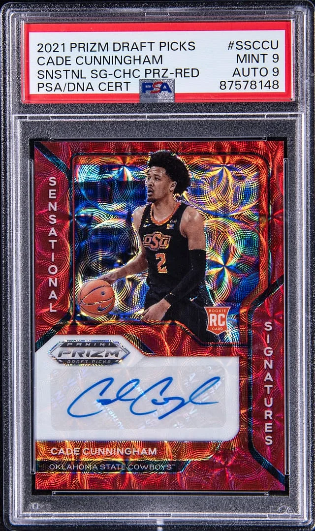 2021-22 Panini Prizm Draft Picks Cade Cunningham Sensational Signatures Choice Red #SSCCU card image