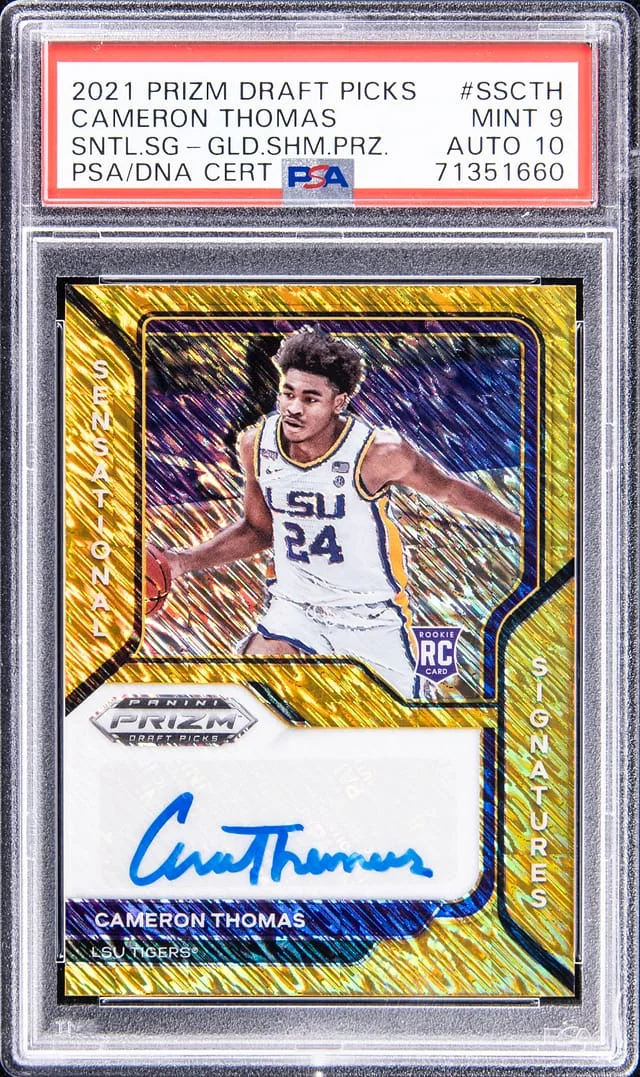 2021-22 Panini Prizm Draft Picks Cameron Thomas Sensational Signatures Gold Shimmer Prizm #SS-CTH card image