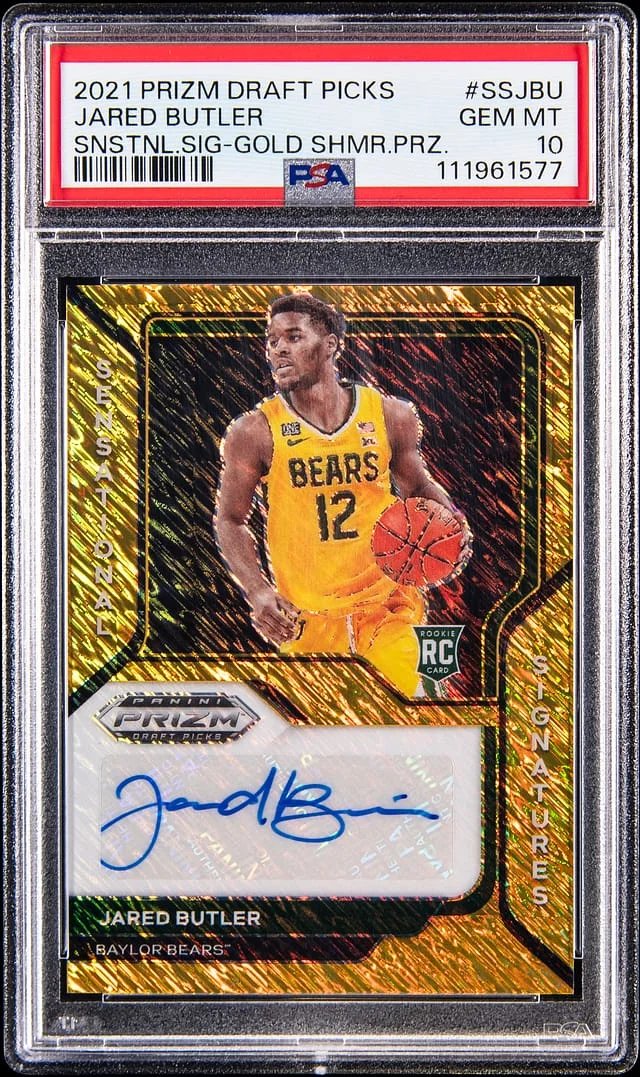 2021-22 Panini Prizm Draft Picks Jared Butler Sensational Signatures Gold Shimmer Prizm #SS-JBU card image