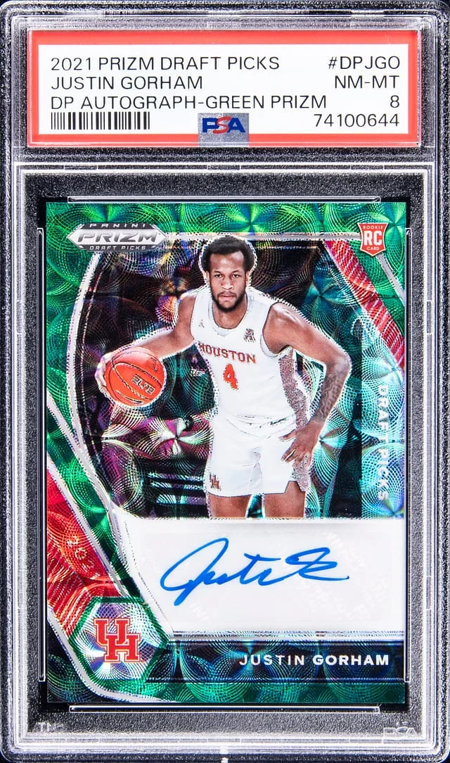 2021-22 Panini Prizm Draft Picks Justin Gorham Autographs Green #DPJGO card image
