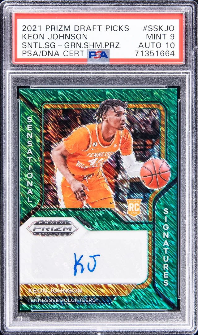 2021-22 Panini Prizm Draft Picks Keon Johnson Sensational Signatures Green Shimmer Prizm #SS-KJO card image