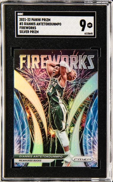 2021-22 Panini Prizm Giannis Antetokounmpo Fireworks Silver Prizm #3 card image