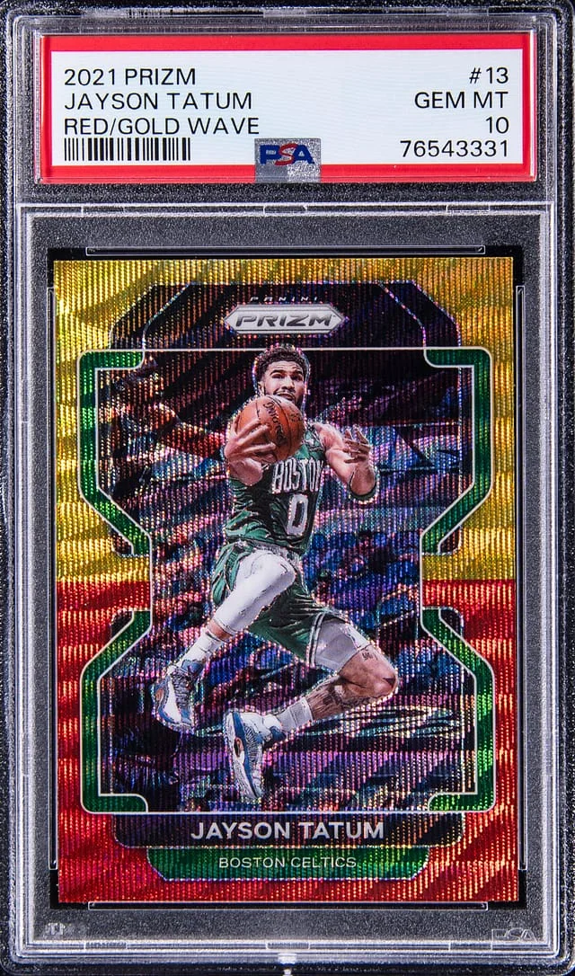 2021-22 Panini Prizm Jayson Tatum Red & Gold Wave Prizm #13 card image