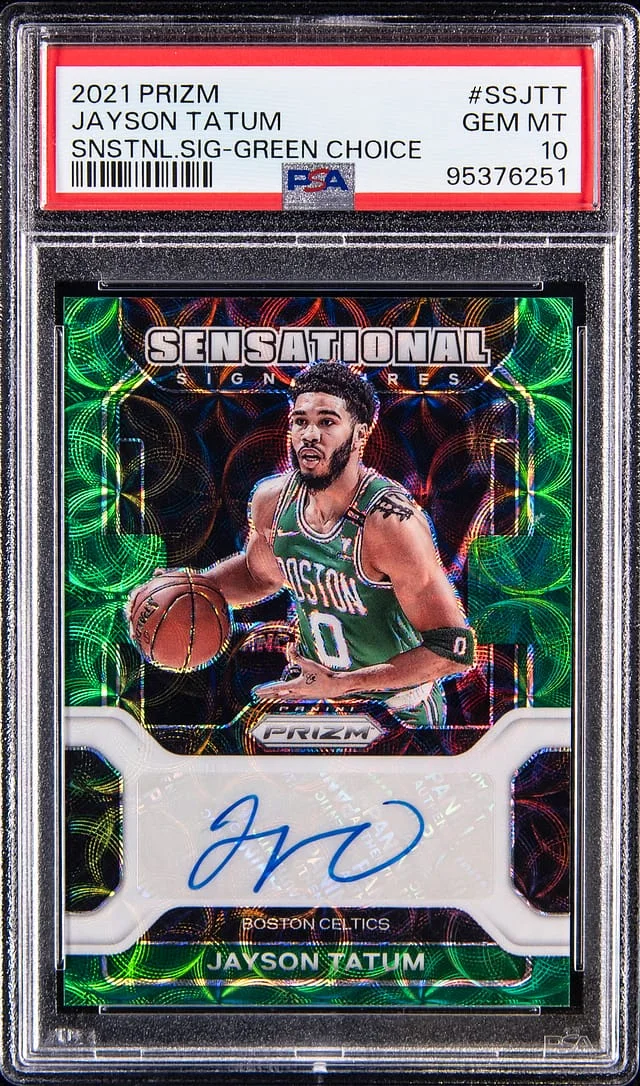 2021-22 Panini Prizm Jayson Tatum Sensational Signatures Green Choice Prizm #SS-JTT card image