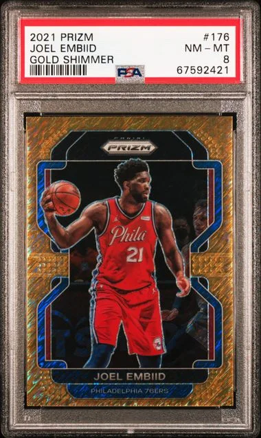 2021-22 Panini Prizm Joel Embiid Gold Shimmer #176 card image