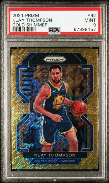 2021-22 Panini Prizm Klay Thompson Gold Shimmer #92 card image