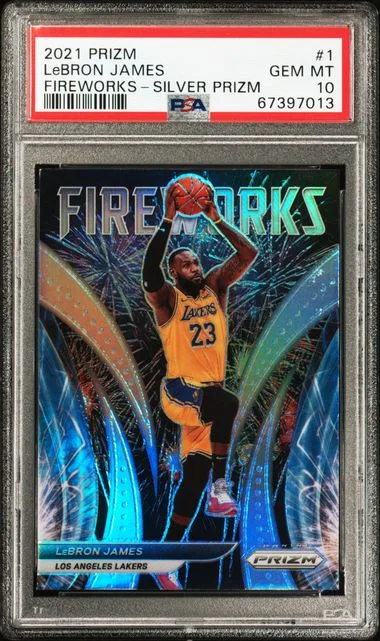 2021-22 Panini Prizm LeBron James Fireworks Silver Prizm #1 card image