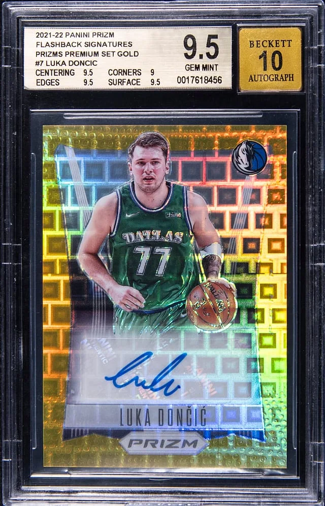 2021-22 Panini Prizm Luka Doncic Flashback Signatures Premium Set Gold #FS-LDC card image