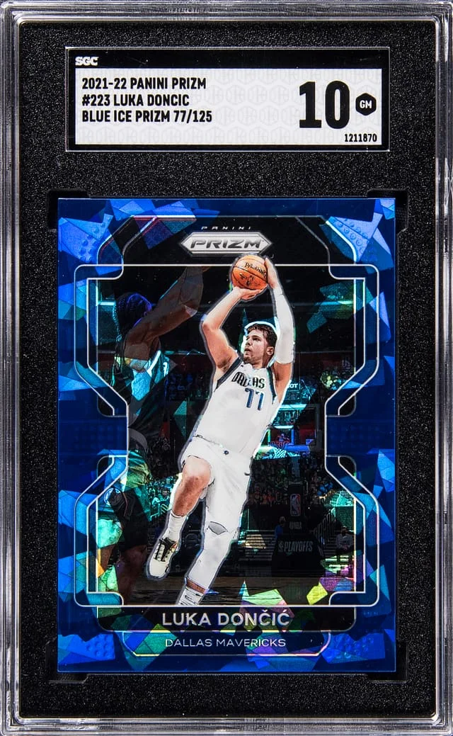 2021-22 Panini Prizm Luka Doncic – Jersey Number Blue Ice Prizm #223 card image