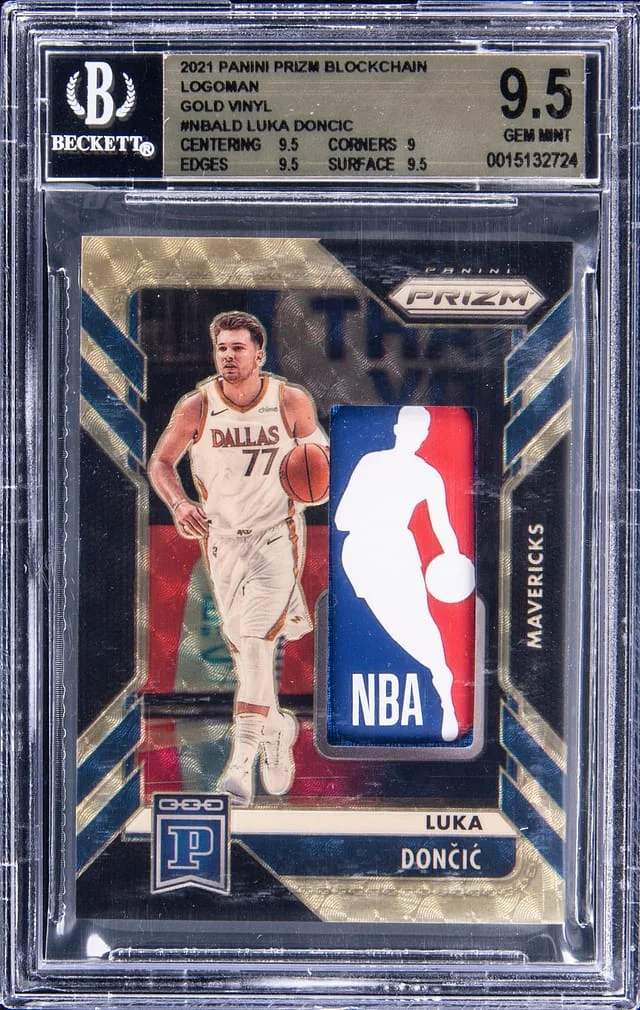 2021-22 Panini Prizm Luka Doncic Blockchain Logoman Gold Vinyl #NBA-LD card image