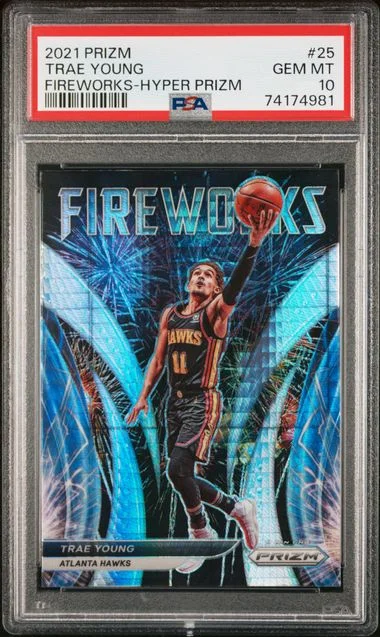2021-22 Panini Prizm Trae Young Fireworks Hyper Prizm #25 card image