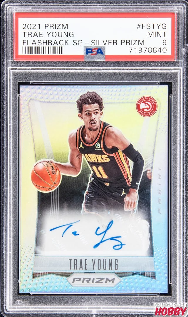 2021-22 Panini Prizm Trae Young Flashback Signatures Silver #FSTYG card image