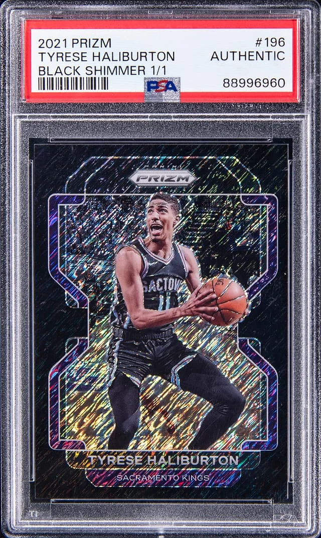 2021-22 Panini Prizm Tyrese Haliburton Black Shimmer Prizm #196 card image