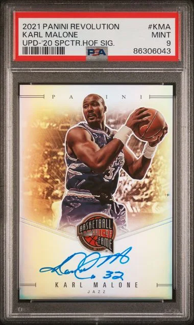 2021-22 Panini Revolution Karl Malone Update 2020 Spectra Hall Of Fame Signatures #SH-KMA card image