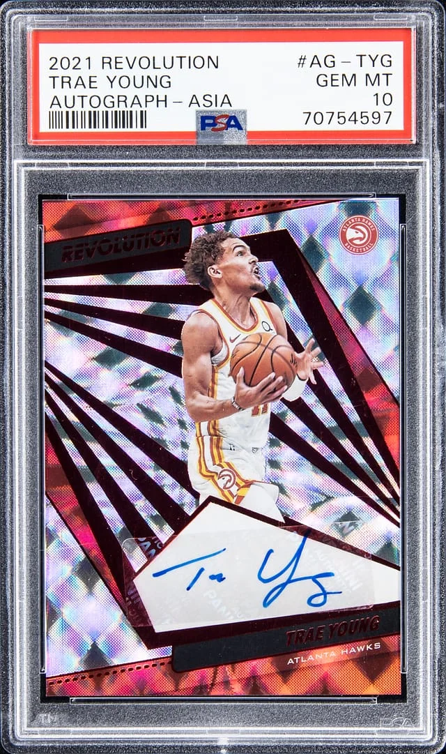 2021-22 Panini Revolution Trae Young Autograph Asia #AG-TYG card image