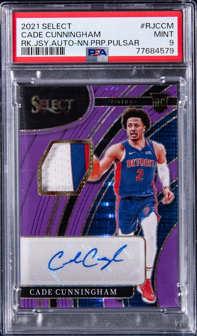 2021-22 Panini Select Cade Cunningham Jersey Autograph Neon Purple Pulsar #RJ-CCM card image