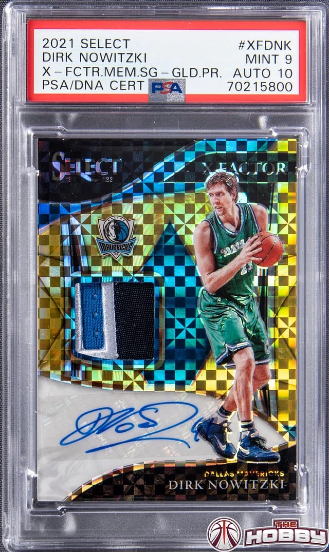 2021-22 Panini Select Dirk Nowitzki X-Factor Memorabilia Signatures Gold Prizm #XF-DNK card image