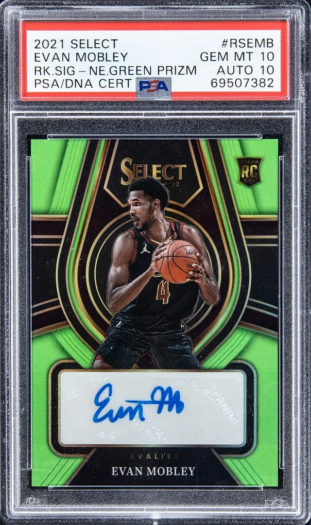2021-22 Panini Select Evan Mobley Signatures Green Prizm #RSEMB card image