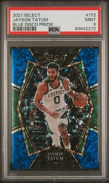 2021-22 Panini Select Jayson Tatum Blue Disco Prizm #172 card image