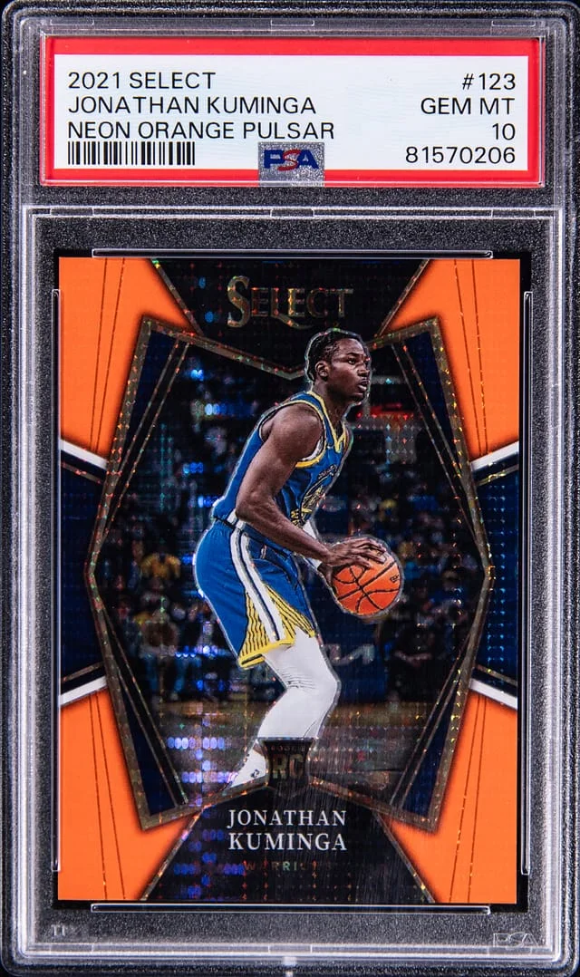 2021-22 Panini Select Jonathan Kuminga Neon Orange Pulsar #123 card image