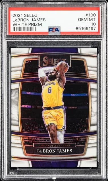 2021-22 Panini Select LeBron James White Prizm #100 card image