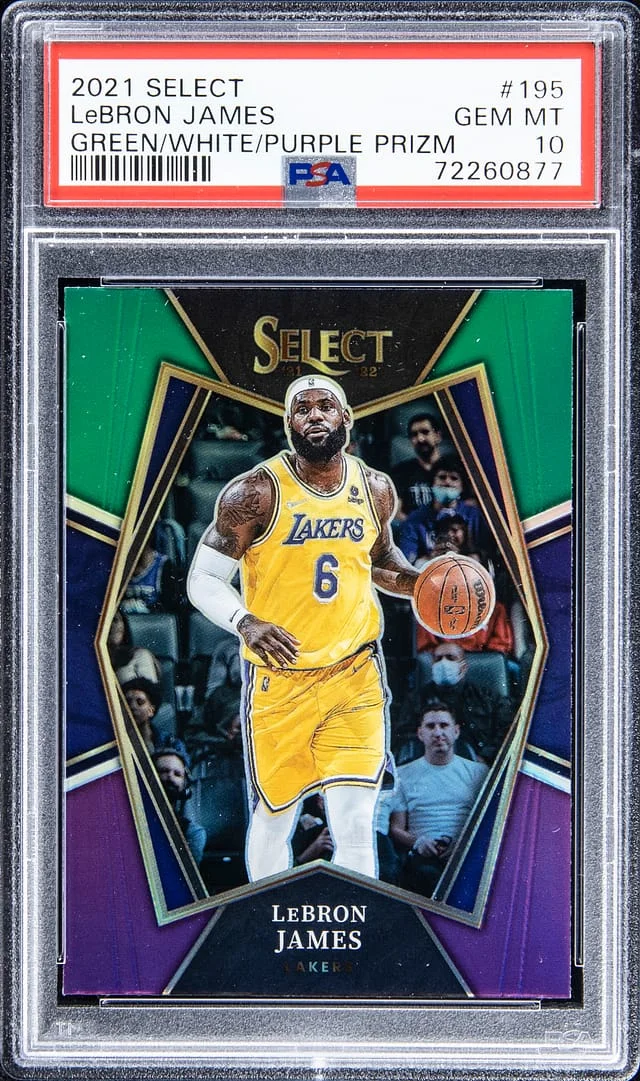 2021-22 Panini Select LeBron James Green/White/Purple Prizm #195 card image