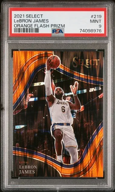 2021-22 Panini Select LeBron James Orange Flash Prizm #219 card image