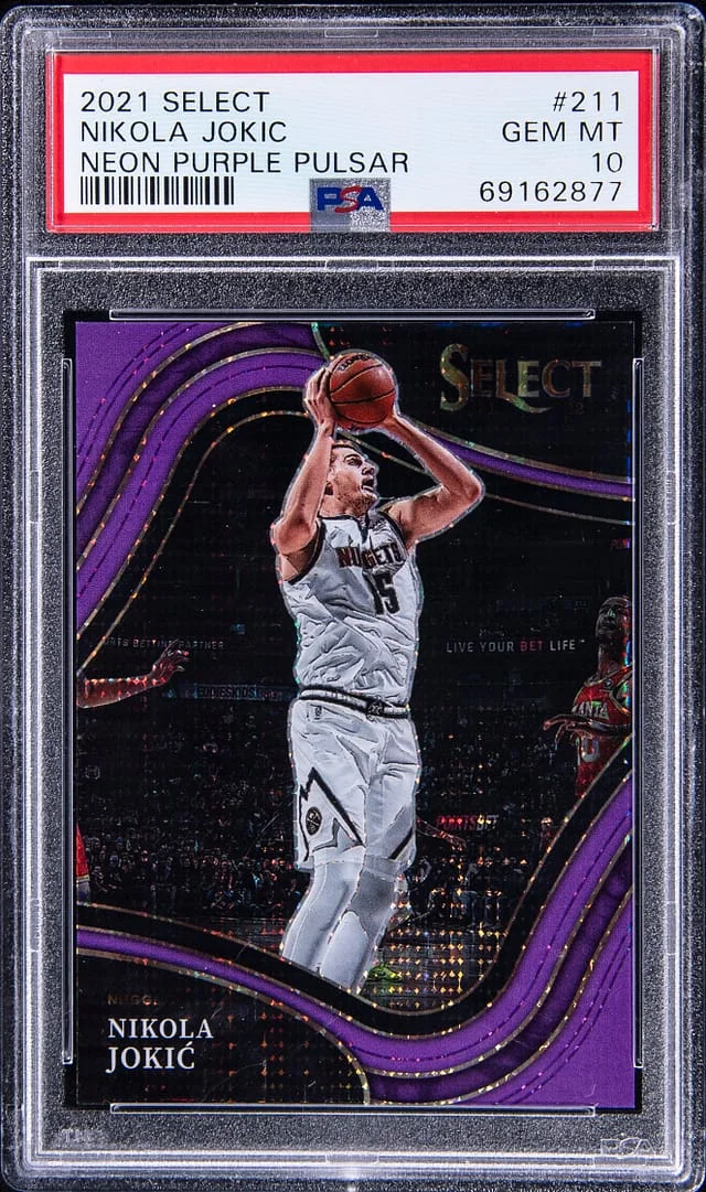 2021-22 Panini Select Nikola Jokic Neon Purple Pulsar #211 card image