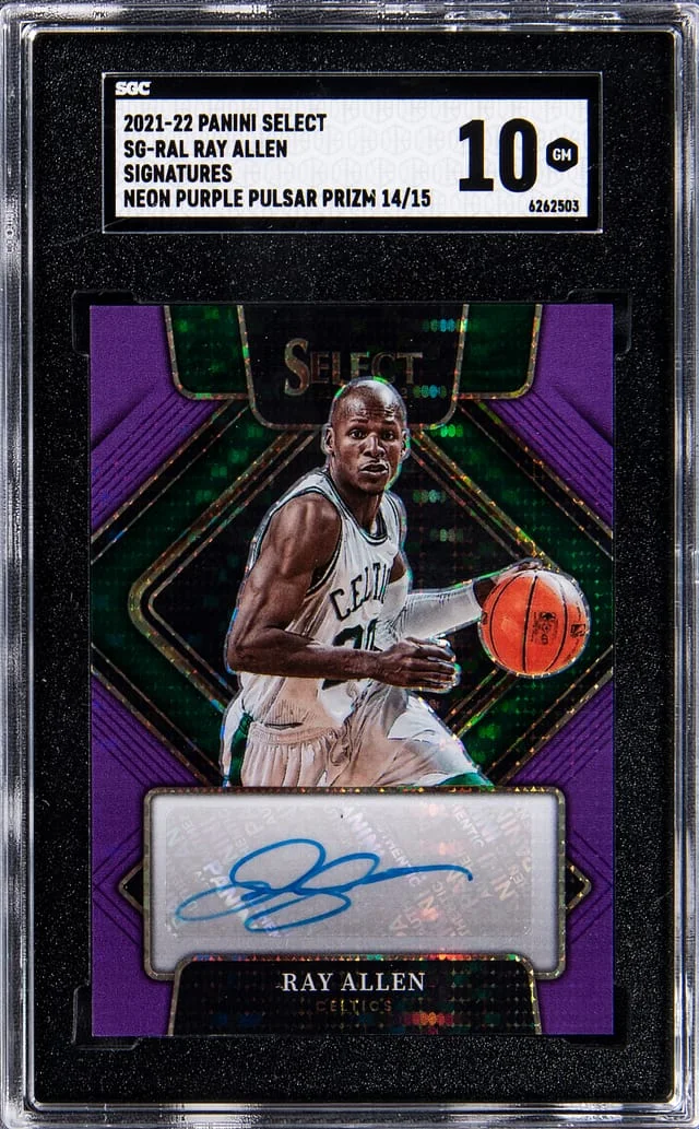 2021-22 Panini Select Ray Allen Signatures Neon Purple Pulsar Prizm #SG-RAL card image