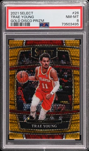 2021-22 Panini Select Trae Young Gold Disco Prizm #26 card image