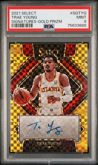 2021-22 Panini Select Trae Young Signatures Gold Prizm #SG-TYG card image