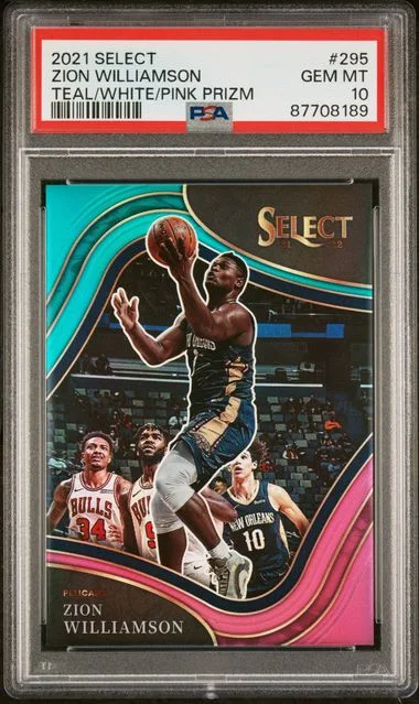 2021-22 Panini Select Zion Williamson Teal/White/Pink Prizm #295 card image