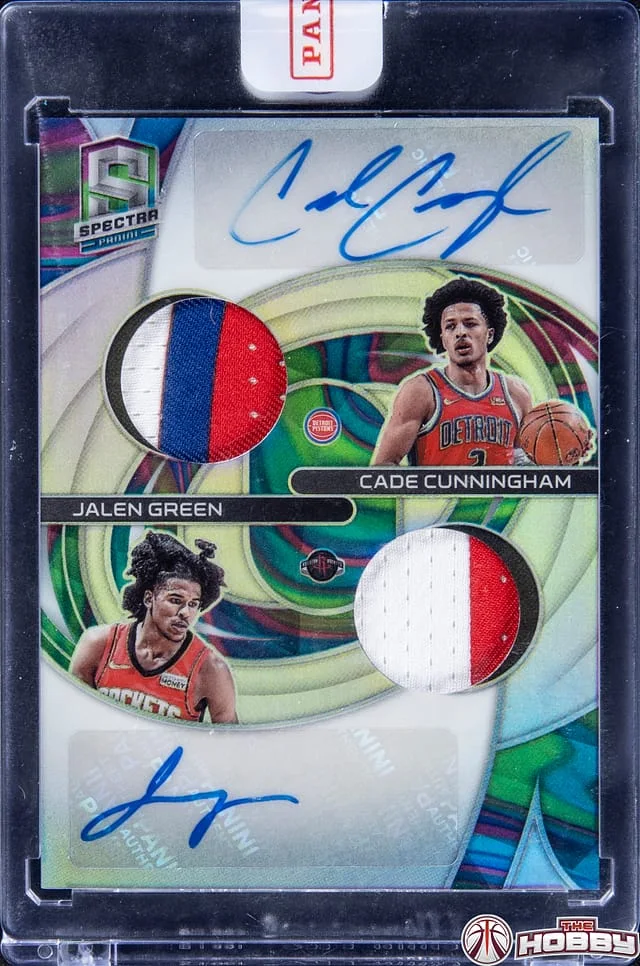 2021-22 Panini Spectra Cade Cunningham/Jalen Dual Patch Autographs Marble #RDP-CJG card image