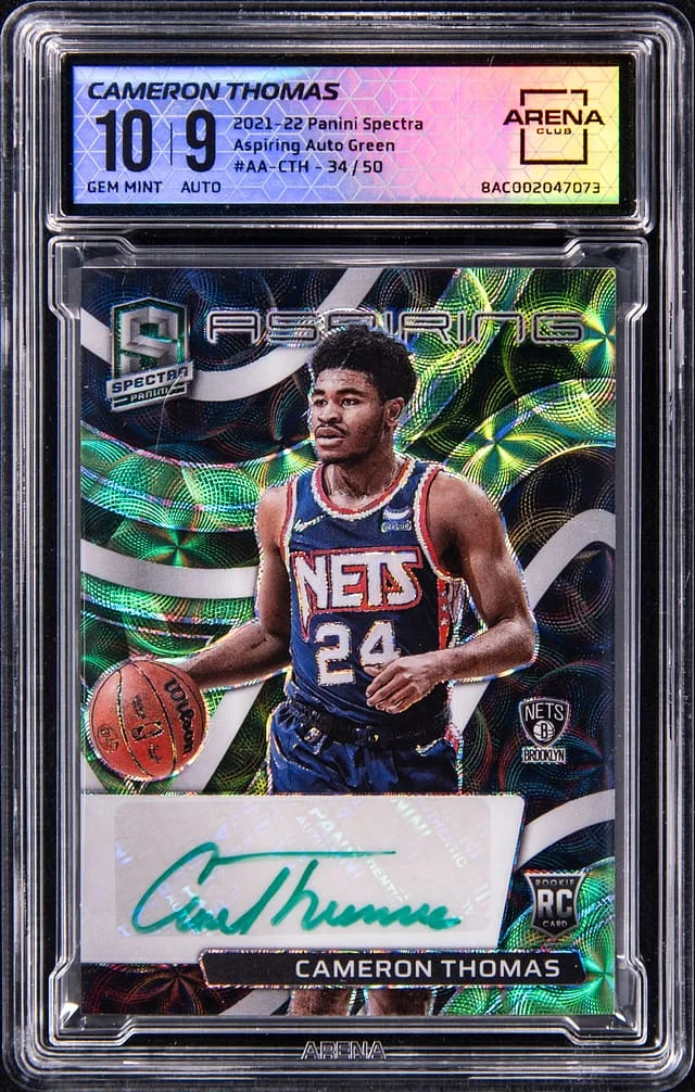 2021-22 Panini Spectra Cameron Thomas - AC GEM MINT 10, AC 9 Aspiring Autograph Green #AA-CTH card image