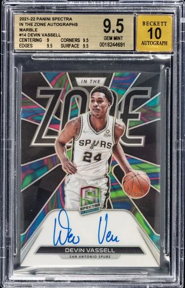 2021-22 Panini Spectra Devin Vassell In The Zone Autographs Marble #14 card image