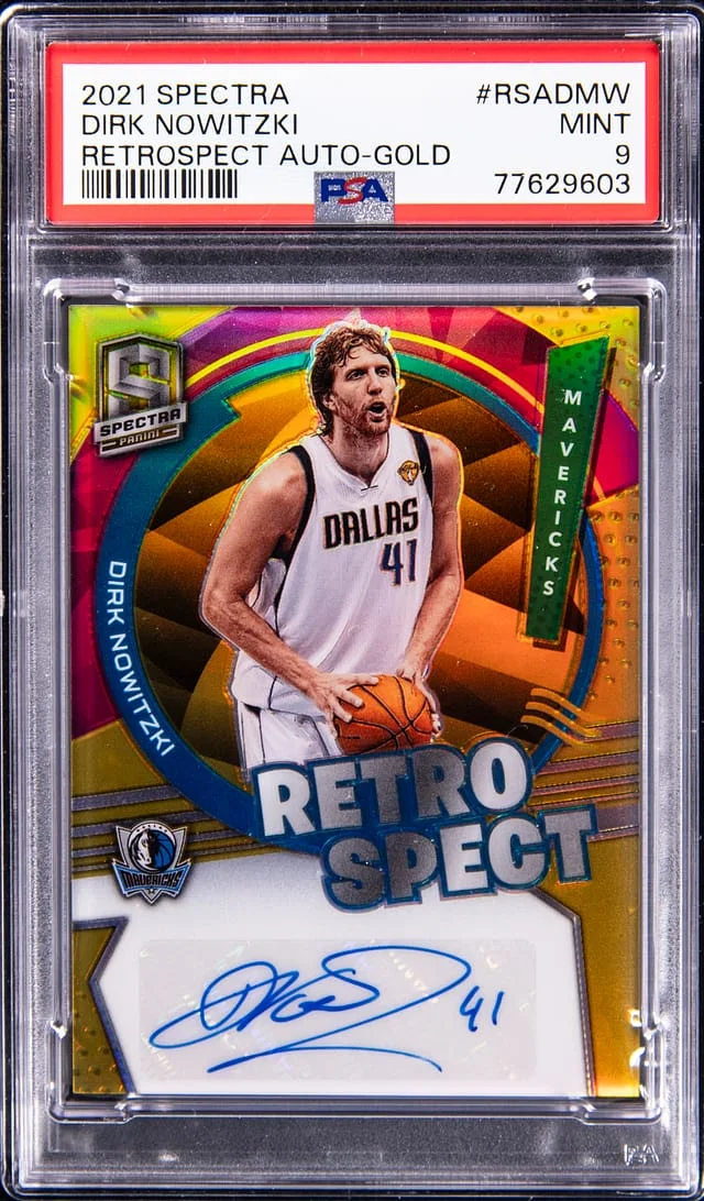 2021-22 Panini Spectra Dirk Nowitzki Retro Spect Autograph Gold #RSA-DNW card image