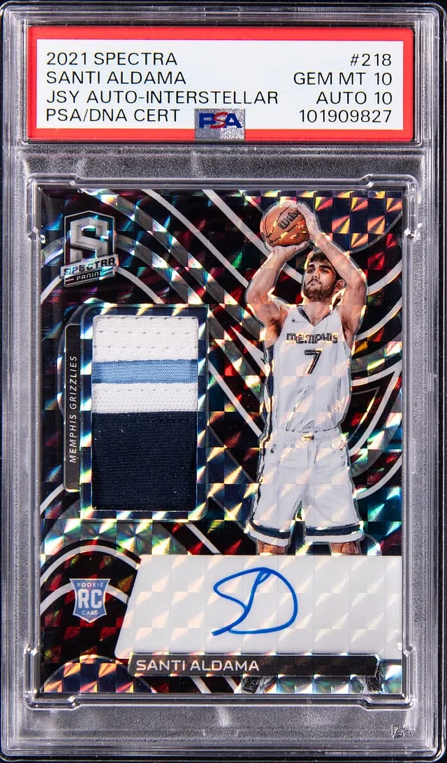 2021-22 Panini Spectra Santi Aldama Jersey Autographs Interstellar #218 card image