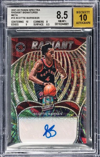 2021-22 Panini Spectra Scottie Barnes Radiant Signatures Meta #15 card image