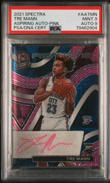 2021-22 Panini Spectra Tre Mann Aspiring Autographs Pink #AA-TMN card image